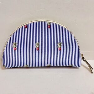 Banana Republic Blue Stripe Pineapple Print Half Moon Crescent Zip Top Clutch